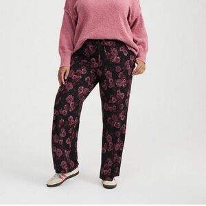 Floral Wide Leg Pants - Black and Pink